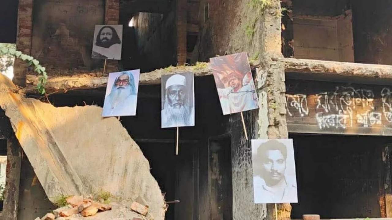 ধানমন্ডি বত্রিশে মওলানা ভাসানী- ওসমান হাদির ছবি টাঙানো হলো