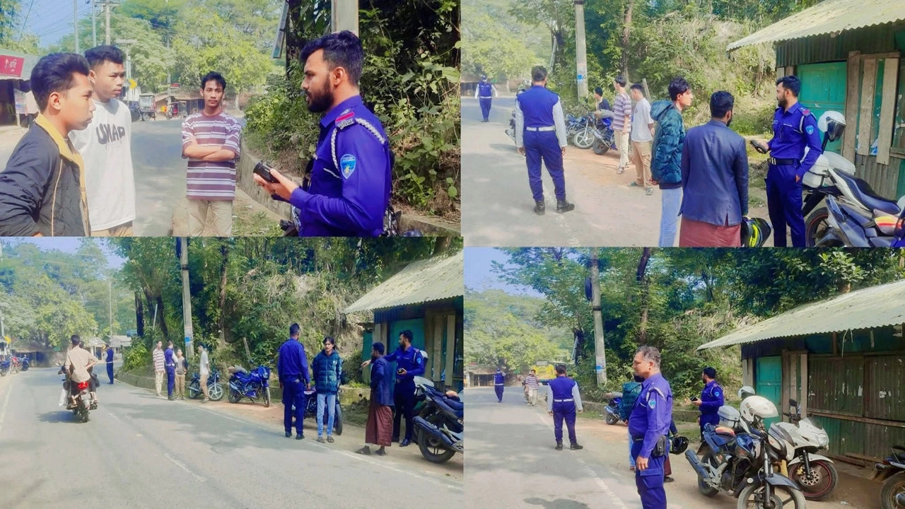 বান্দরবানের লামায় ট্রাফিক পুলিশের বিশেষ অভিযান ¦ ছবি: প্রতিনিধি