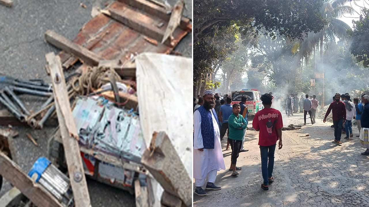 মাদারীপুরে কাভার্ডভ্যানের ধাক্কায় প্রাণ গেলো ভ্যানের তিন যাত্রীর ¦ ছবি: প্রতিনিধি