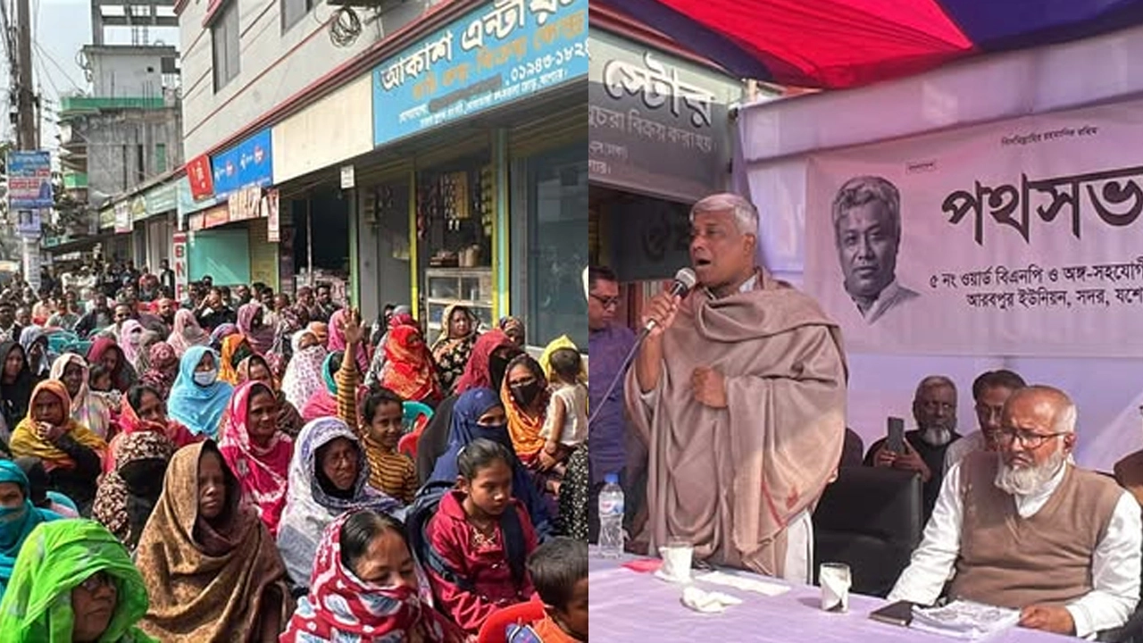 যশোর সদর উপজেলার আরবপুর ইউনিয়ন থেকে নির্বাচনী প্রচারণা শুরু করেন বিএনপির খুলনা বিভাগীয় ভারপ্রাপ্ত সাংগঠনিক সম্পাদক অনিন্দ্য ইসলাম অমিত ¦ ছবি: গ্রামের কাগজ