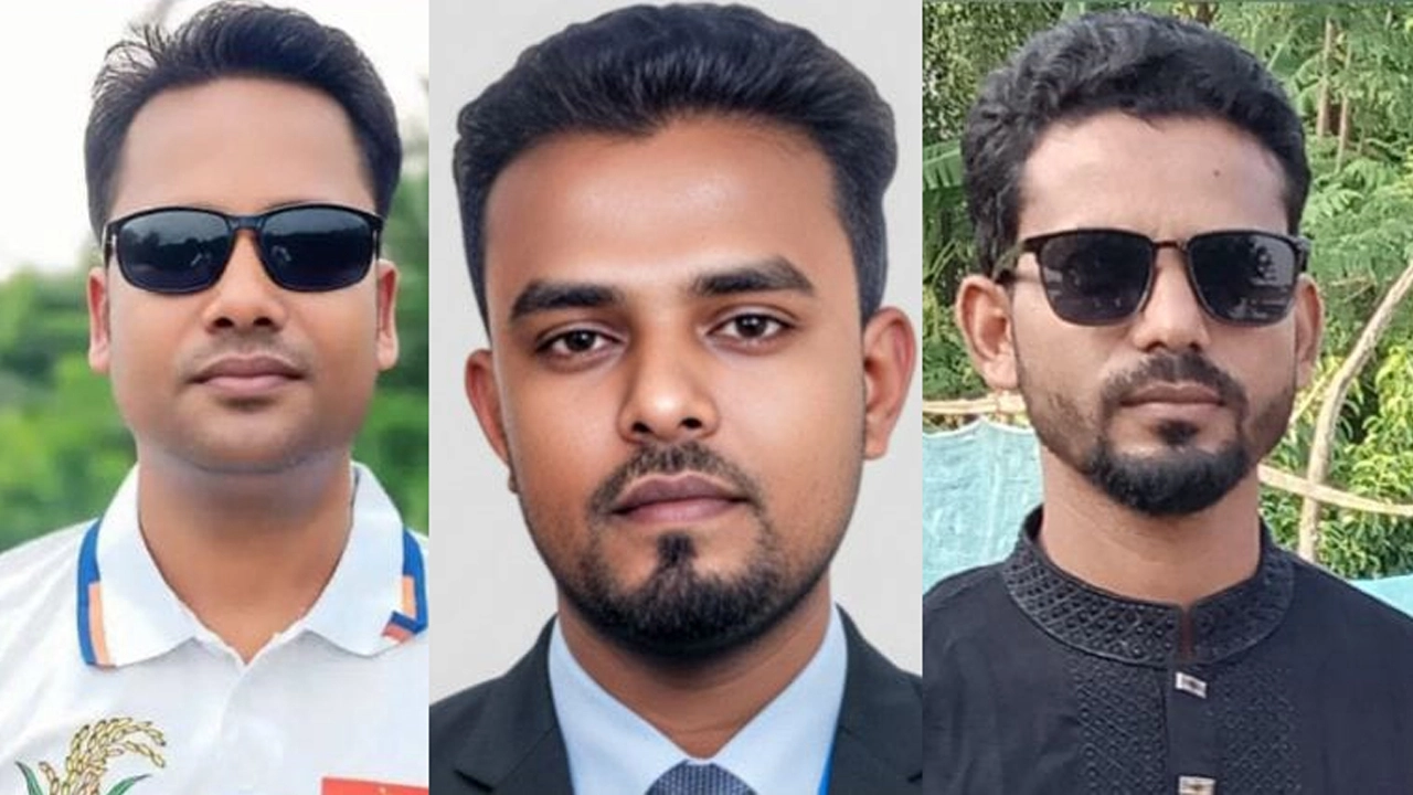 সভাপতি মো. ওবায়দুর শেখ, সাধারণ সম্পাদক শেখ তাইজুল ইসলাম, সাংগঠনিক সম্পাদক মো. নুরুজ্জামান খান। ছবি: প্রতিনিধি