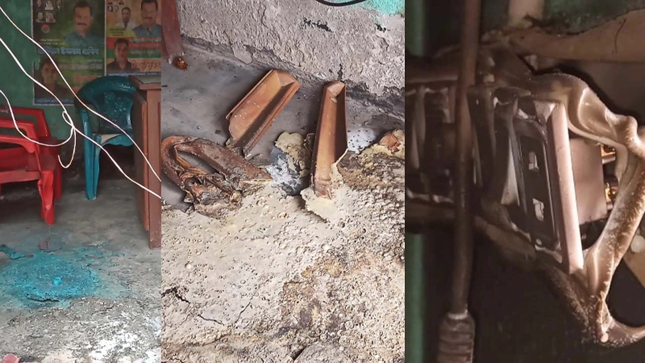 সাতক্ষীরা জেলার তালা উপজেলায় বিএনপির একটি কার্যালয়ে অগ্নিসংযোগ। ছবি: সংগৃহীত