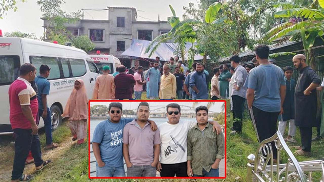 ওমানে নিহত ৪ ভাইয়ের মরদেহ দেশে ফিরলে গ্রামে নেমে আসে শোকের ছায়া।